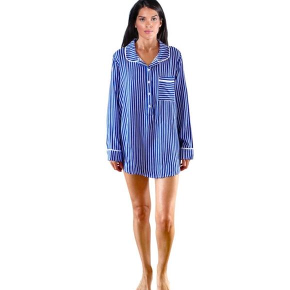 Plush Apparel Revolve Satin Striped Nightshirt Sleep Dress Blue White NWT S - Picture 13 of 13